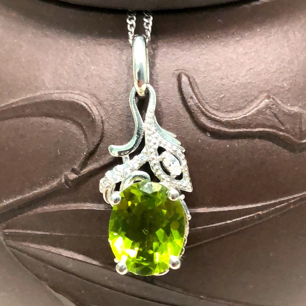 3 Ct. Peridot, CZ & 14K White Gold Plated